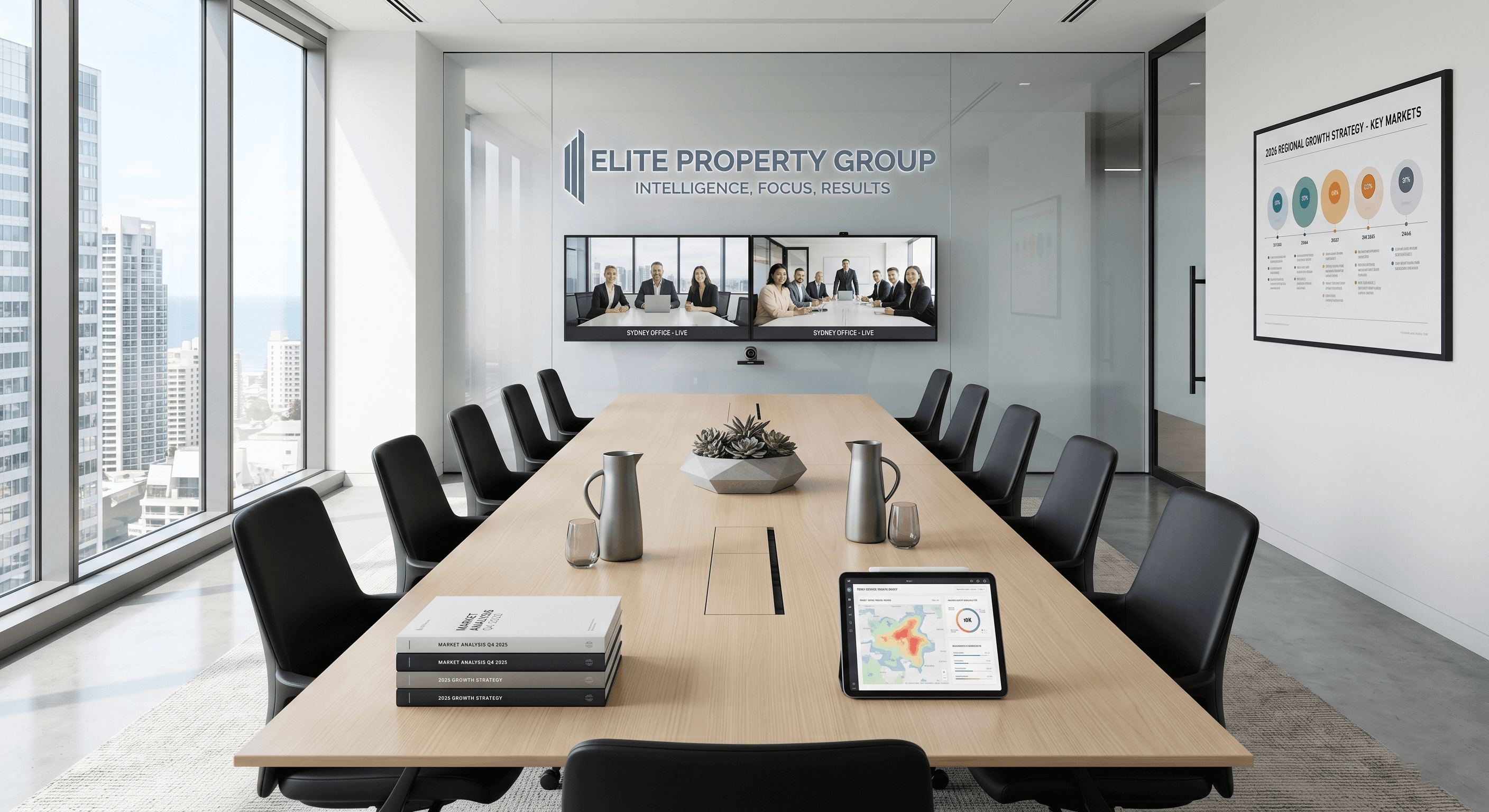 A clean, modern real estate brokerage office optimized for scalable operations.