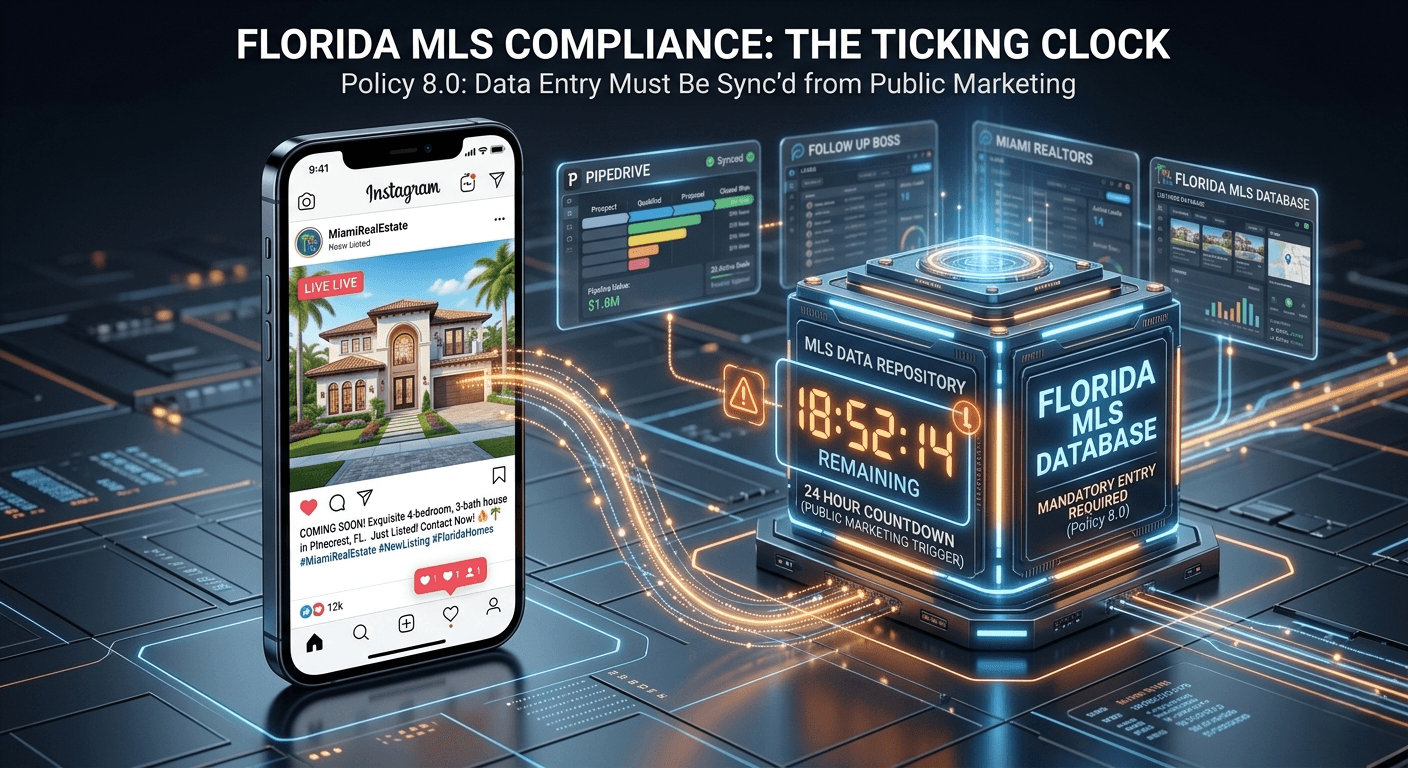 Stellar MLS Clear Cooperation Policy 8.0 one-day compliance clock for Florida real estate agents.